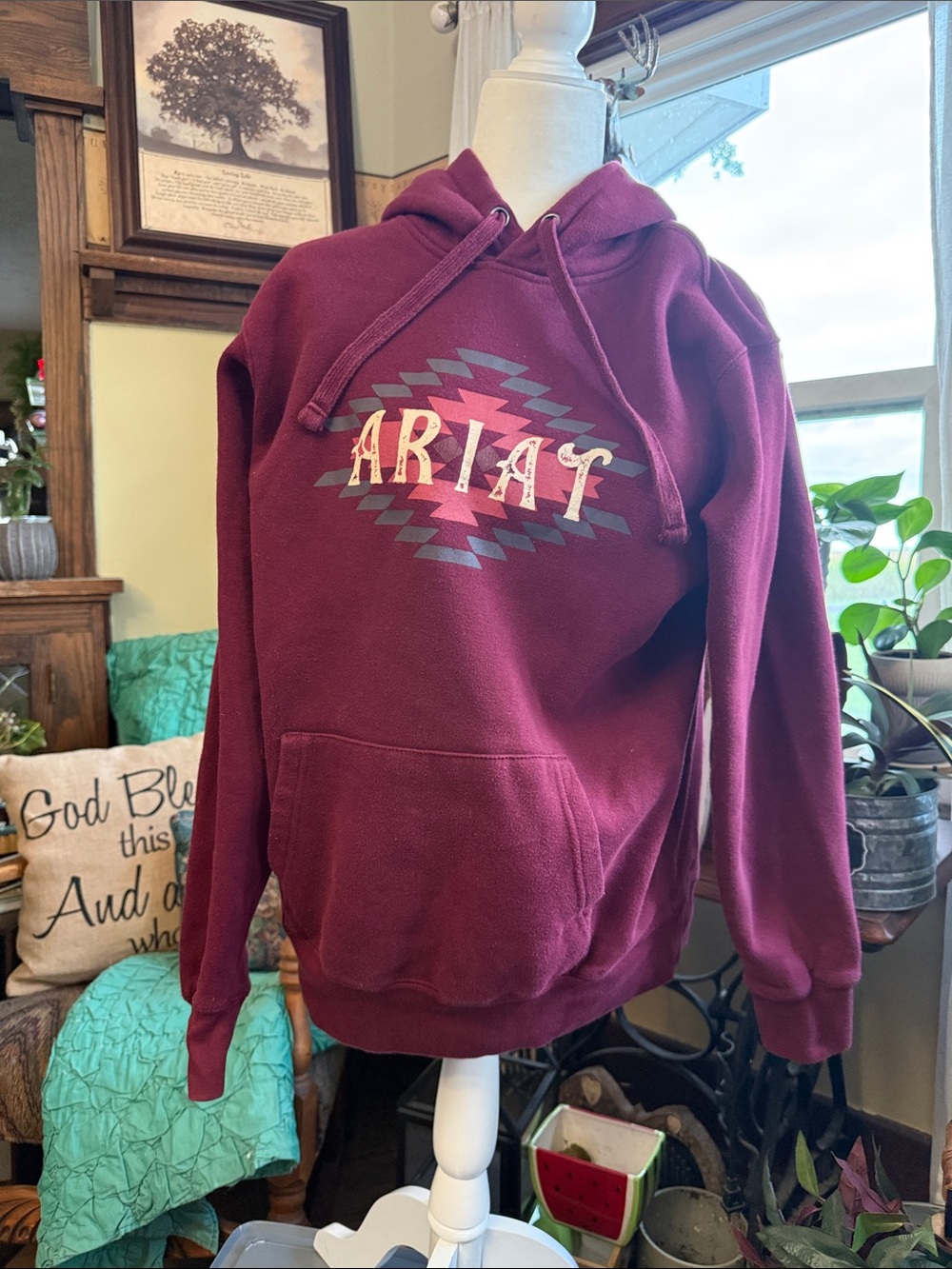 Ariat Maroon Pullover Hoodie with Southwestern Logo